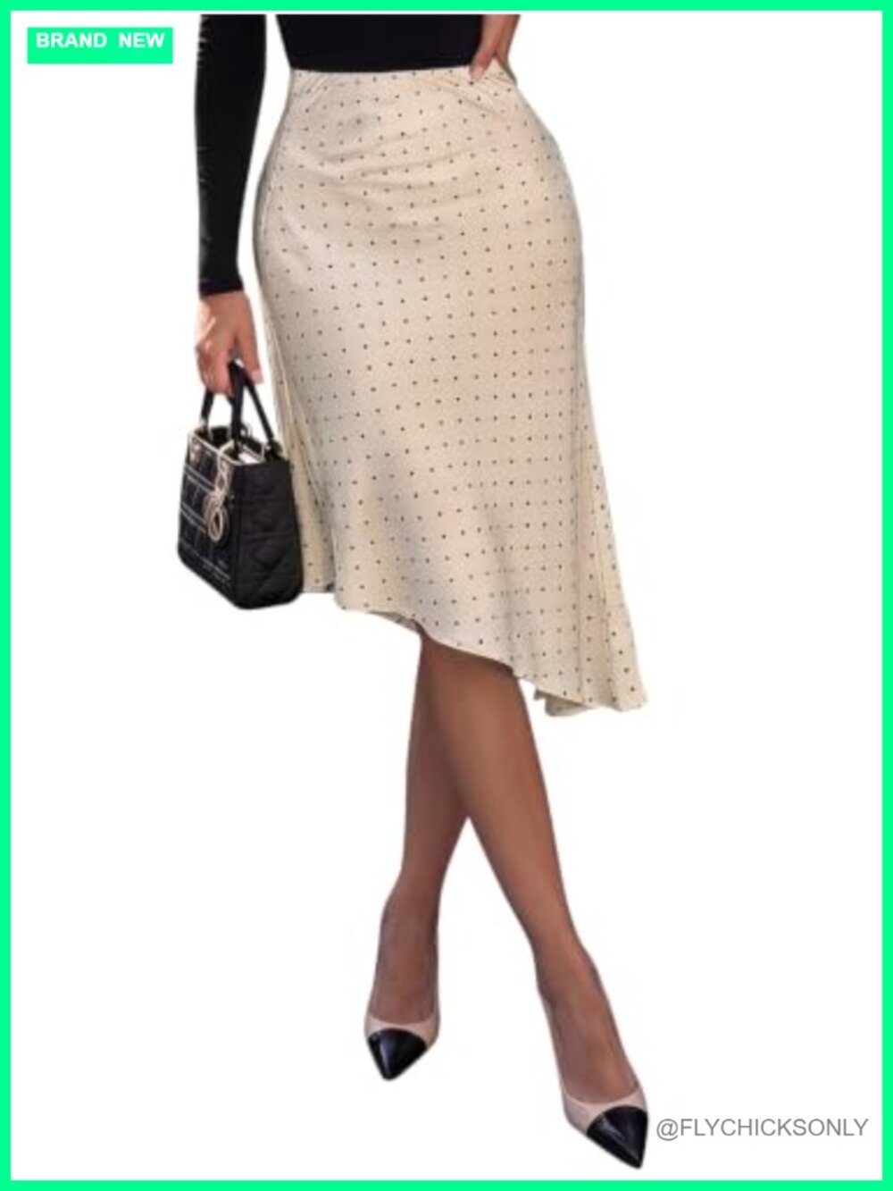 EXLURA Polka Dot Satin Midi Skirt Asymmetrical Flowy A-Line